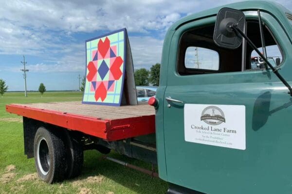 crooked lane farm old truck and barn quilt